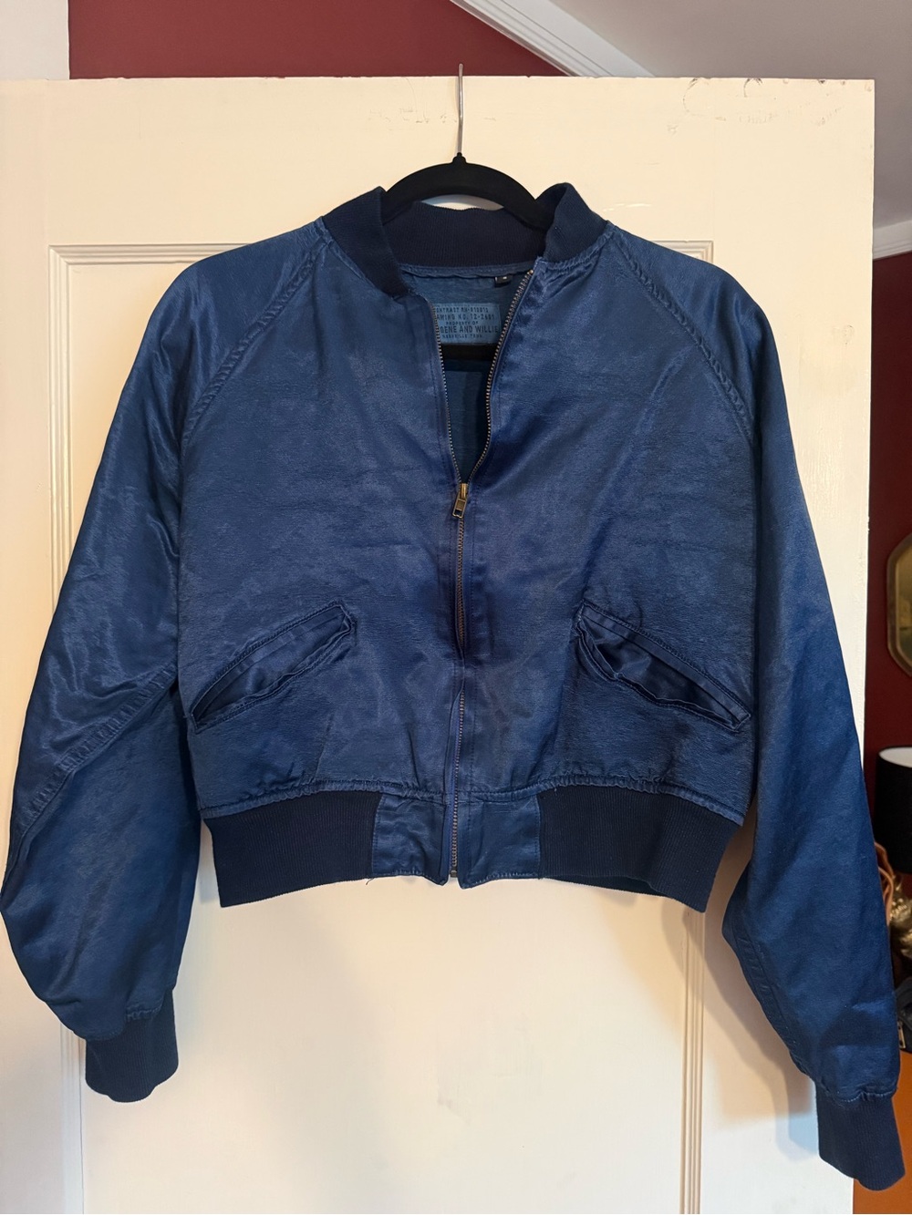 imogene + willie Deep Blue Satin Bomber Jacket NWOT - Picture 5 of 6